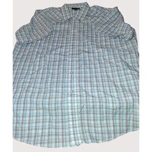 Pan Handle Slim Plaid Button-Down Shirt Size XL Light Blue Brown Short Sleeve Ca